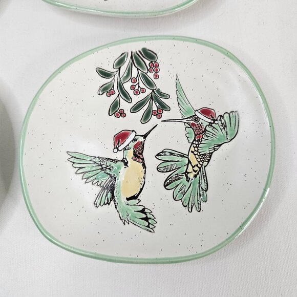 Eli + Ana Holiday Hummingbird 6 Inch Appy Plate Appetizer Ceramic Lot of 4 - Picture 6 of 11